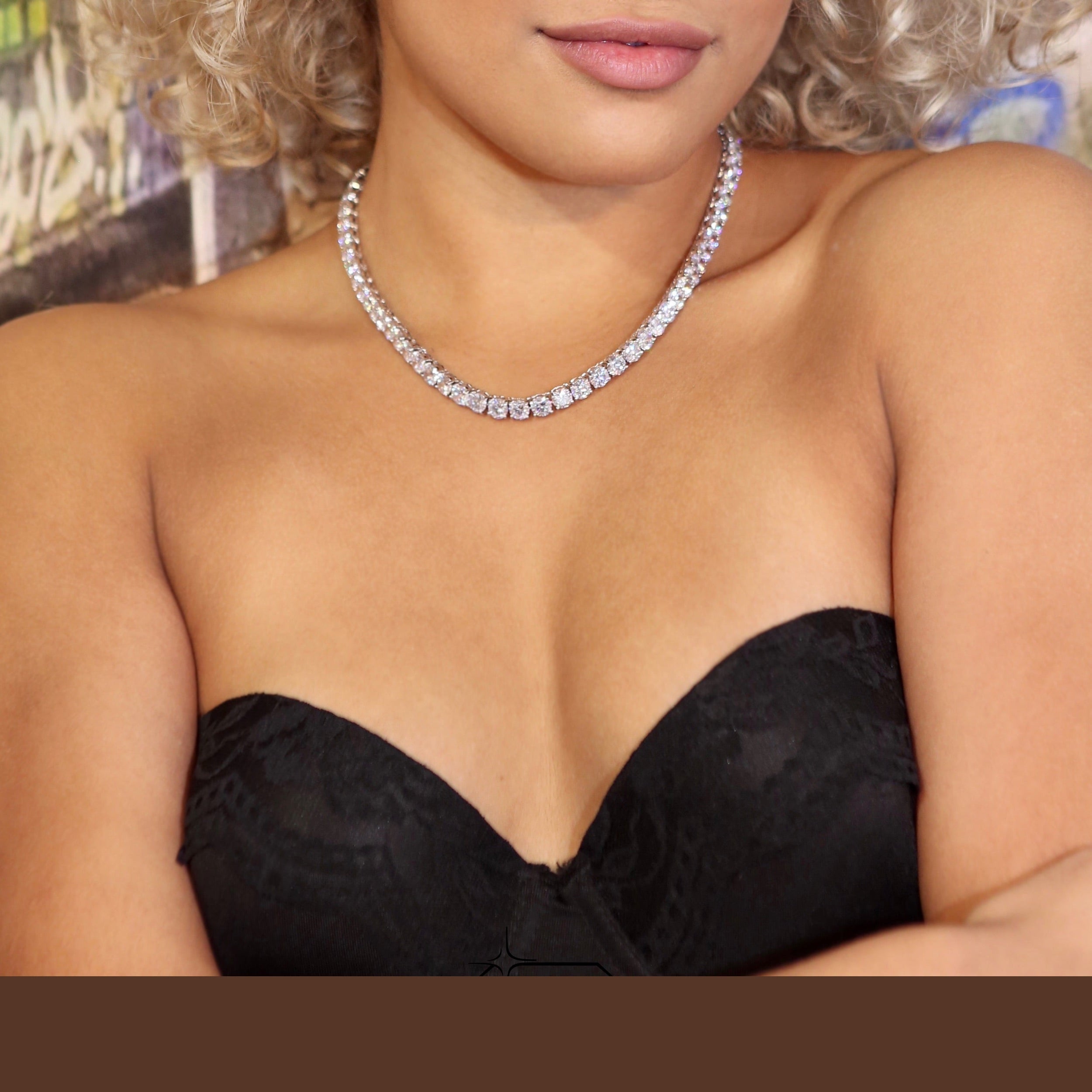 6mm Diamond Tennis Choker/ Necklace in 18K Yellow Gold - product image · female-model