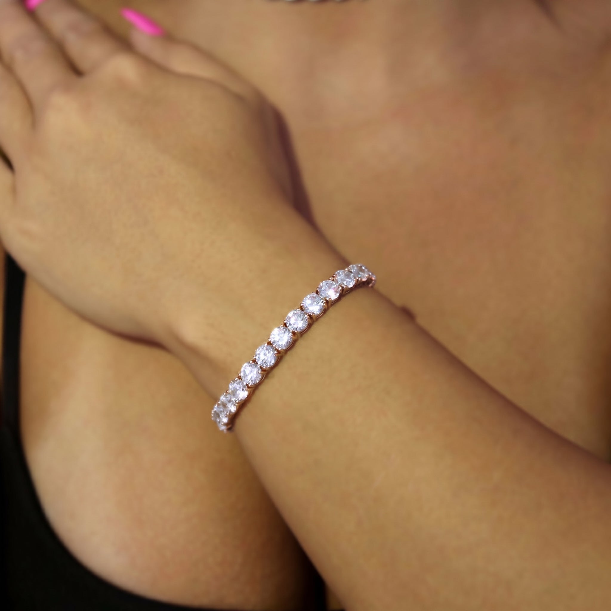 6mm Rose Gold Diamond Tennis Bracelet (view 2 of 3) · female-model