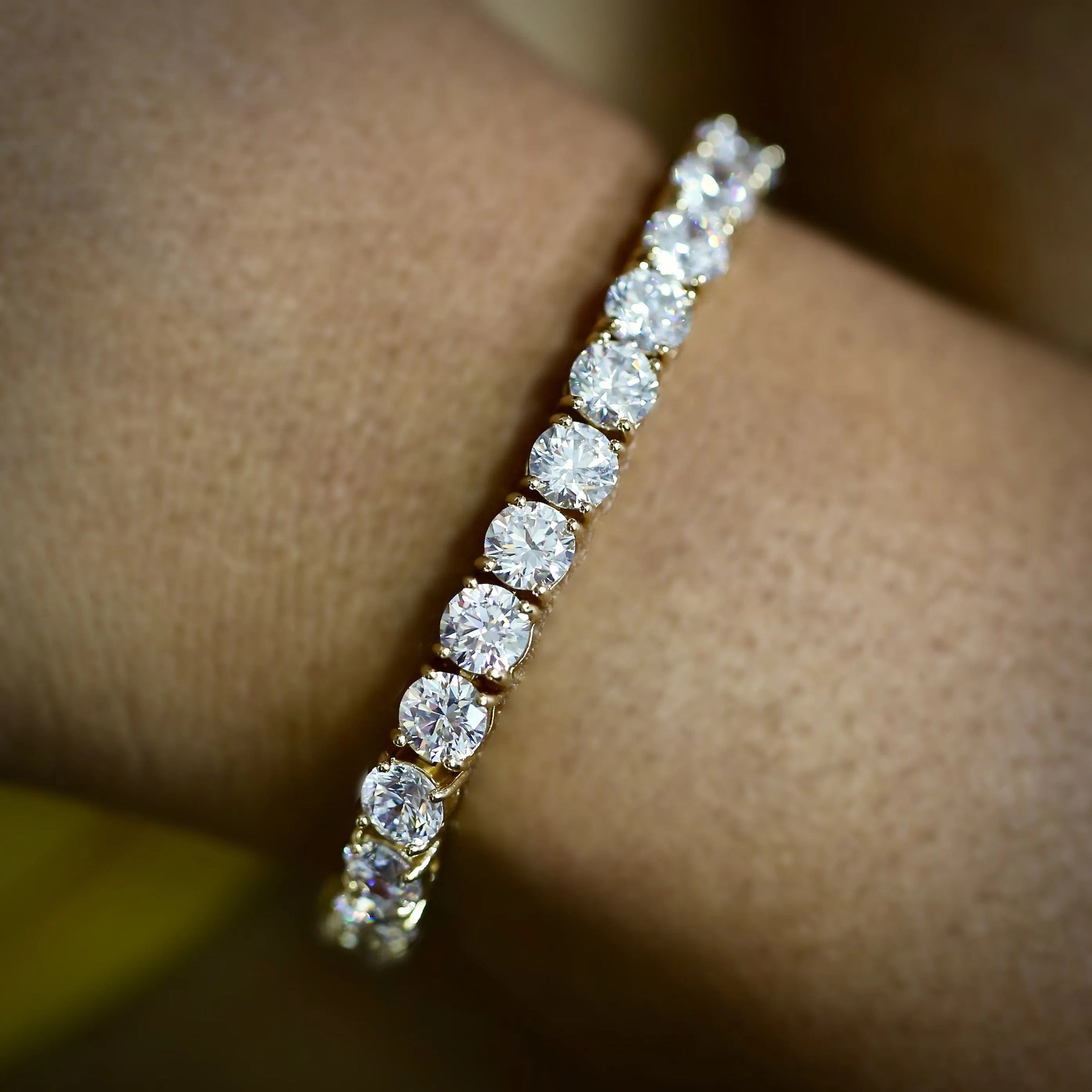 6mm Yellow Gold Diamond Tennis Bracelet · female-model