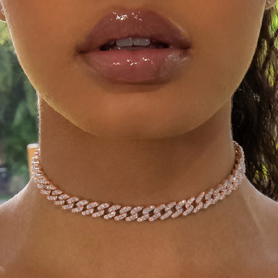 8mm Cuban Link Choker/ Necklace - 18K Rose Gold · female-model