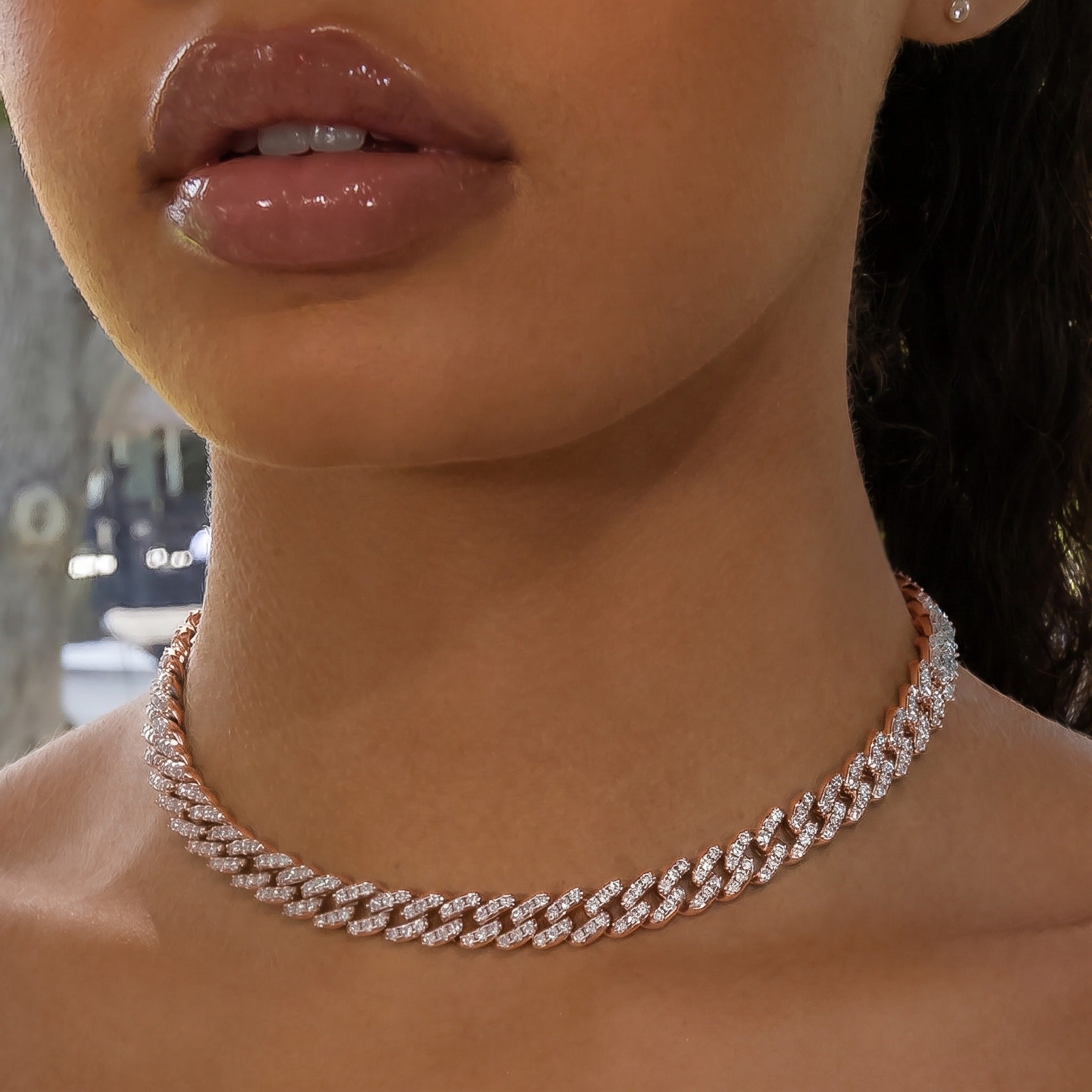 8mm Cuban Link Choker/ Necklace - 18K Rose Gold · female-model