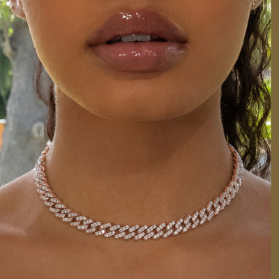 8mm Cuban Link Choker/ Necklace in 18K Rose Gold - product image · female-model