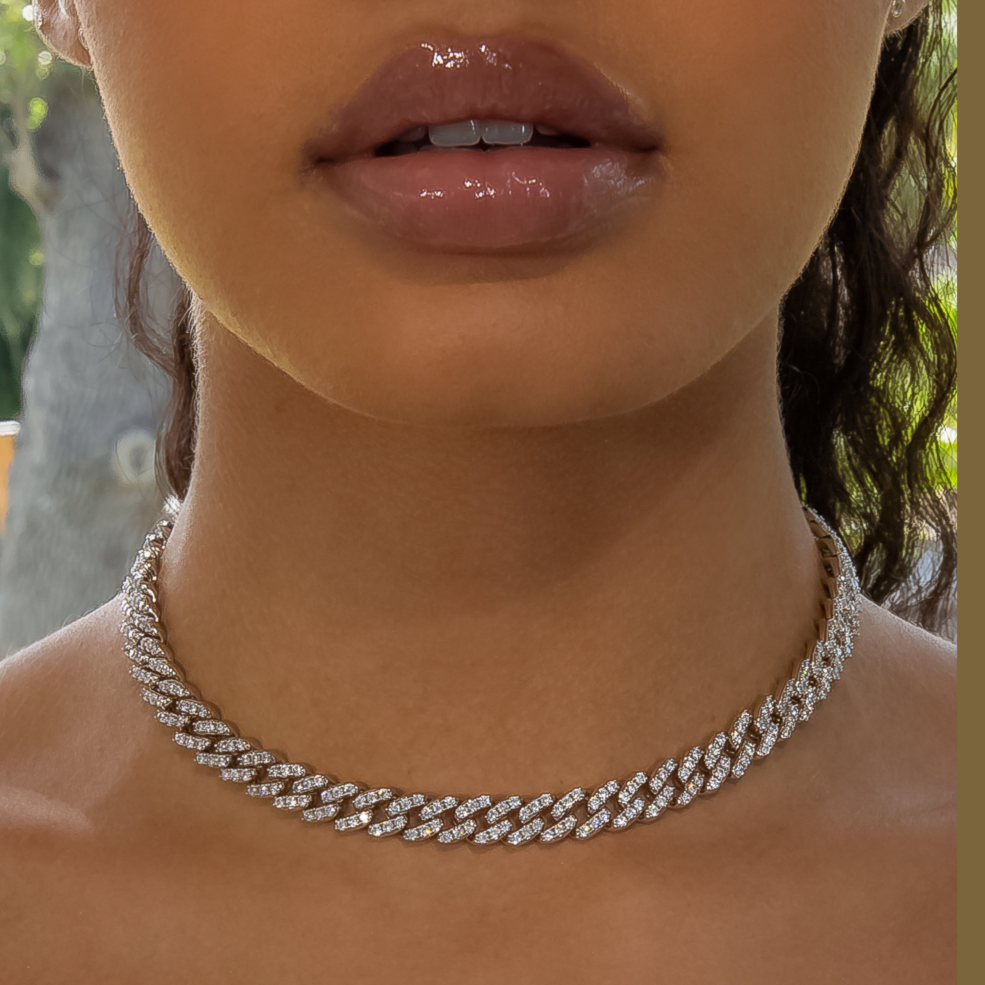8mm Cuban Link Choker/ Necklace in 18K White Gold - product image · female-model