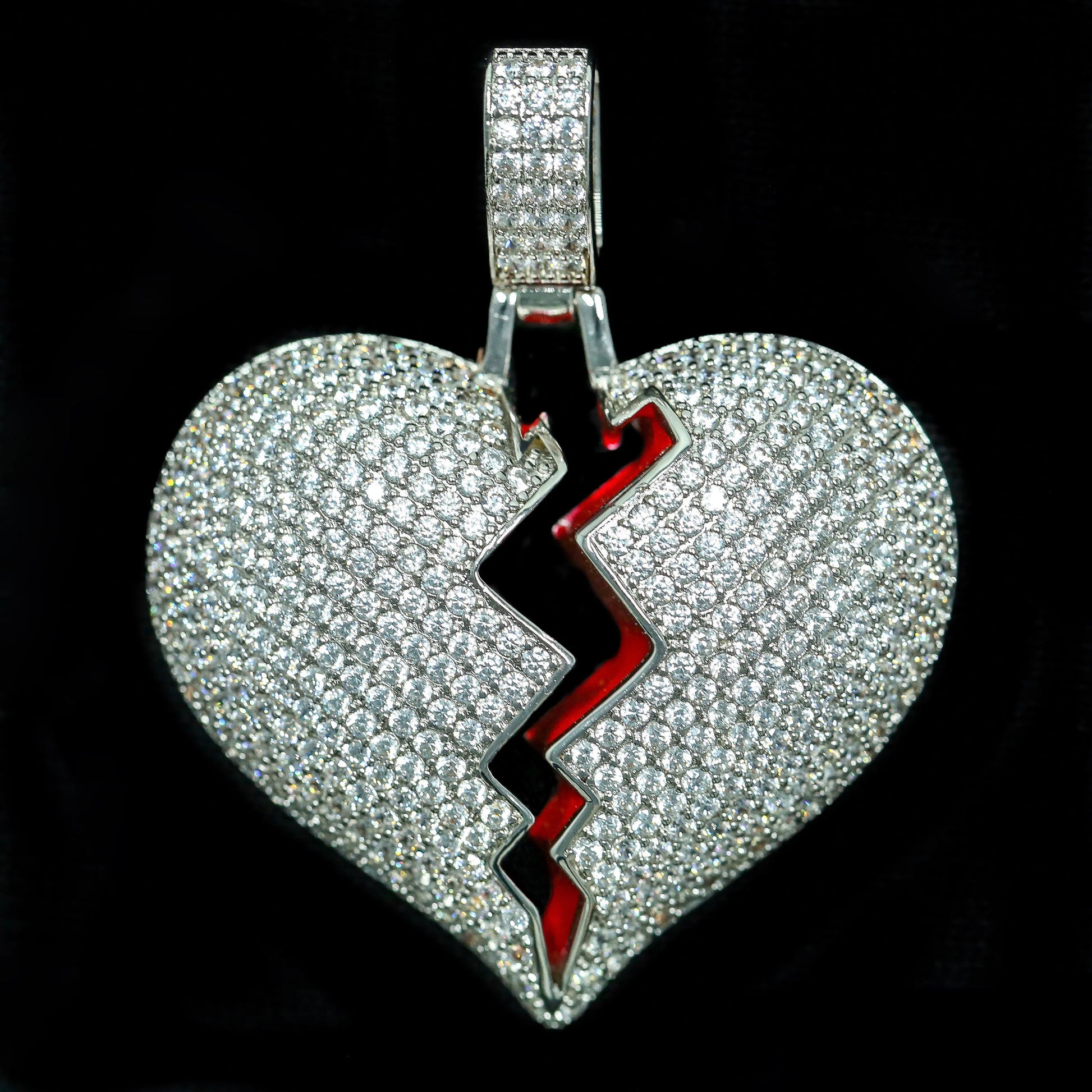 Iced Out Broken Heart in White Gold