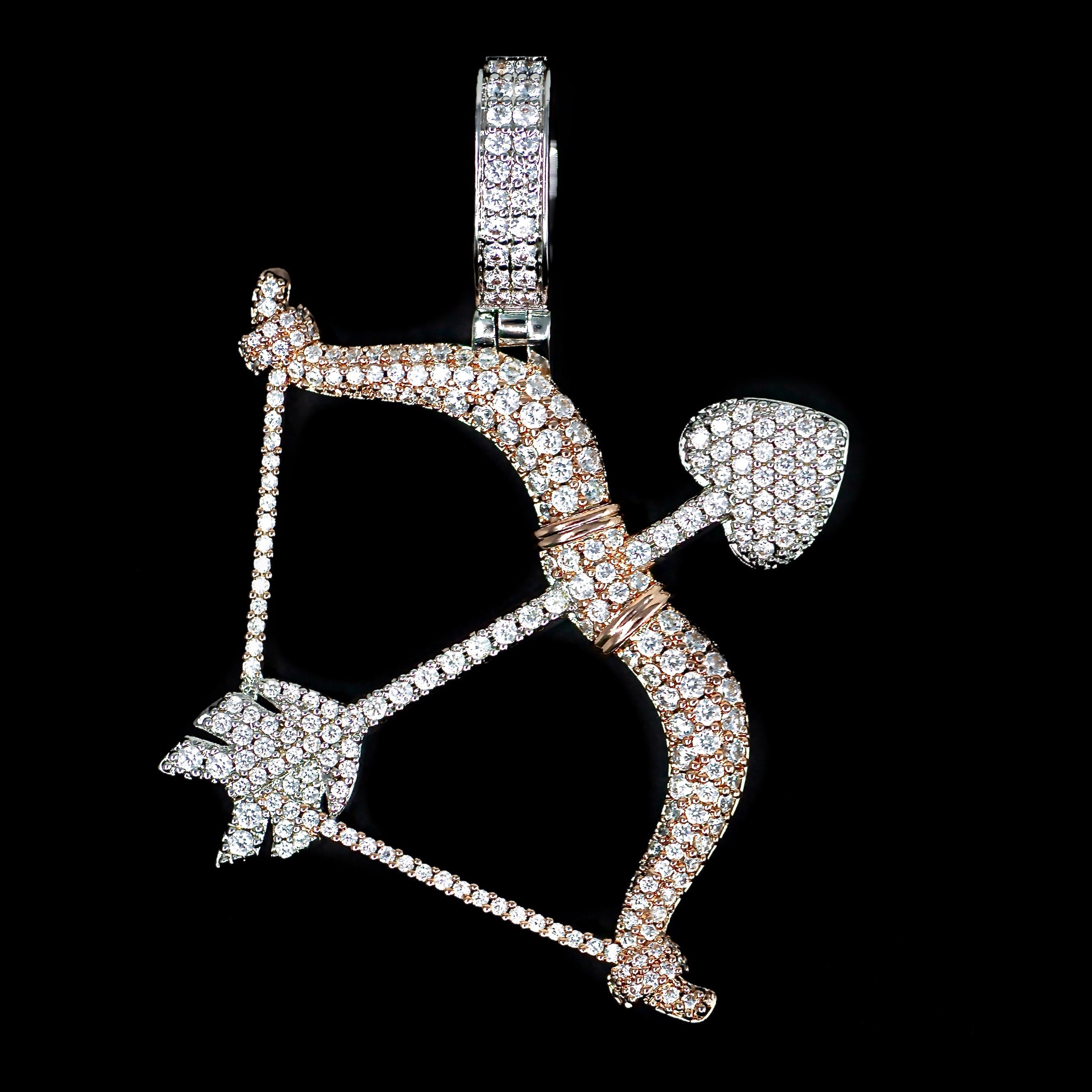 Iced Out Bow And Arrow in White & Rose Gold