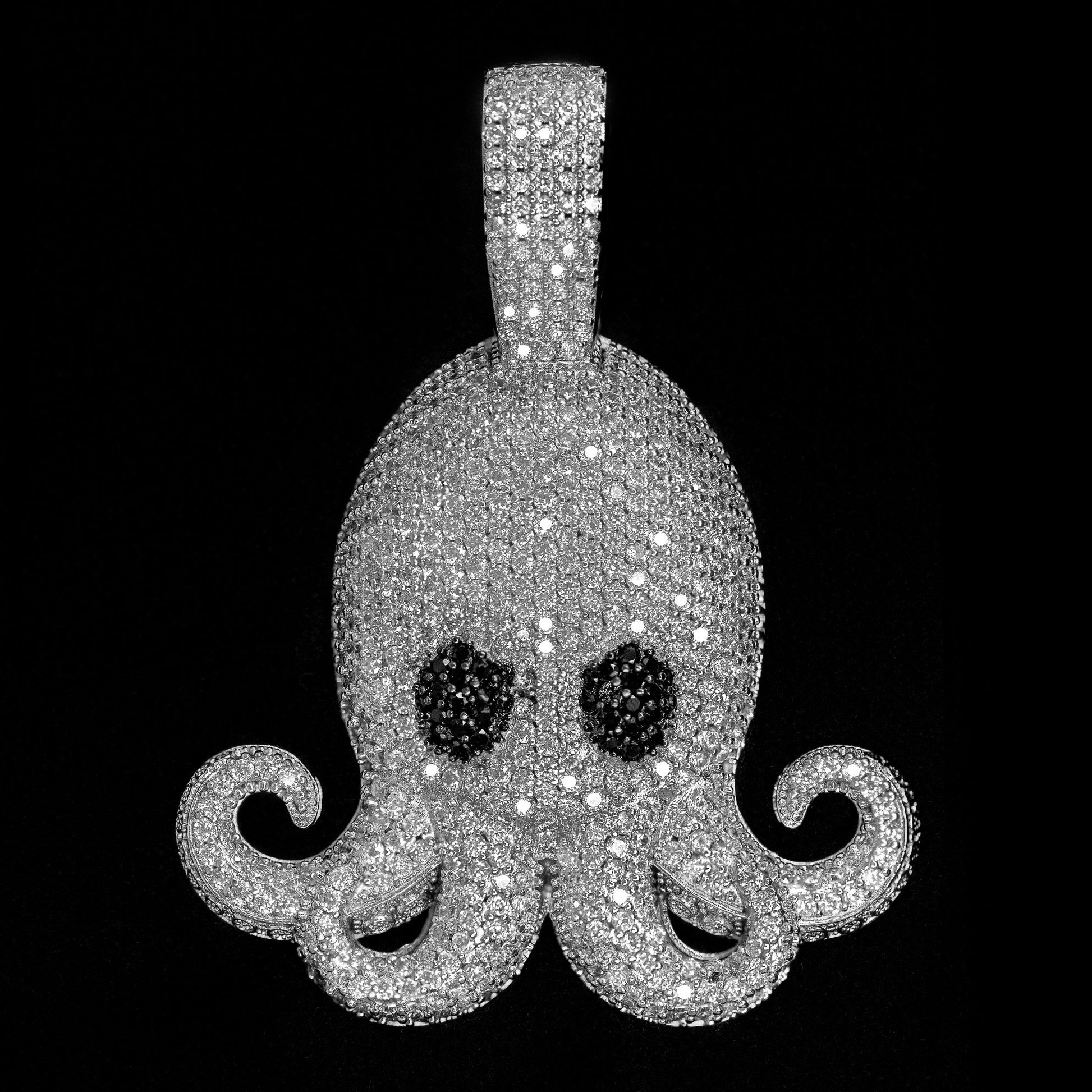 Iced Out Diamond Octopus Pendant in 18K White Gold