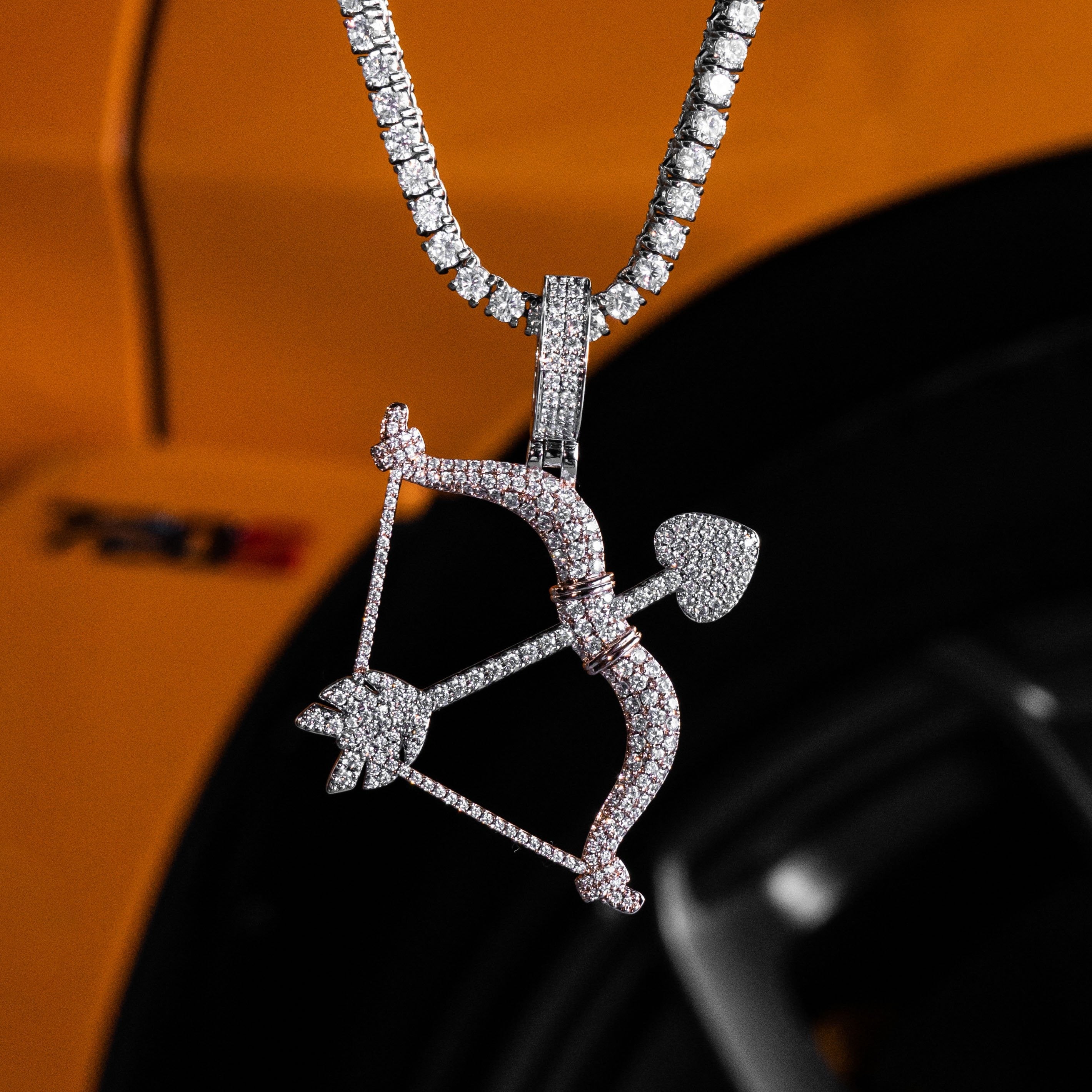 Iced Out Bow And Arrow in White & Rose Gold
