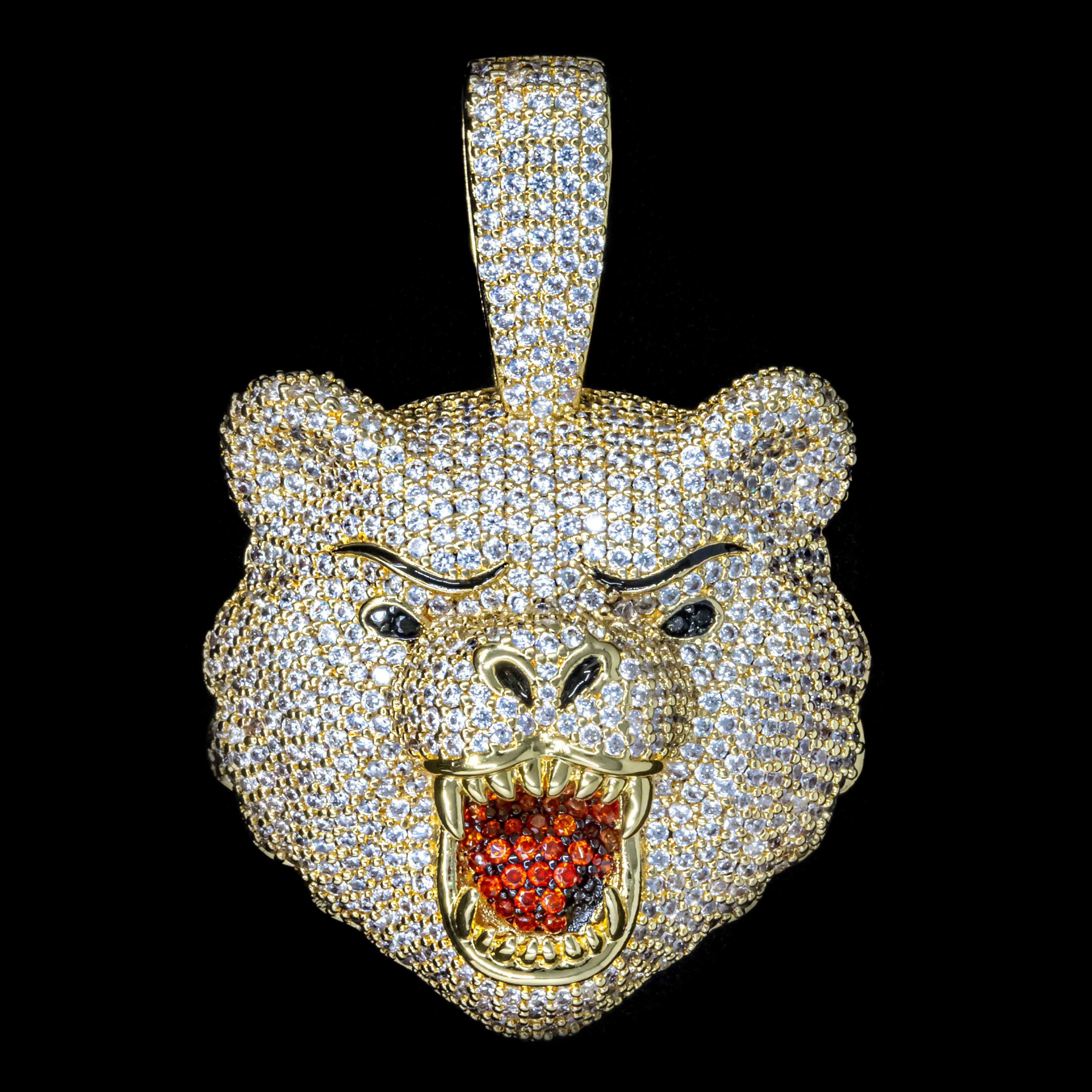 Iced Out Diamond Bear in Yellow Gold (alternate view) · female-model