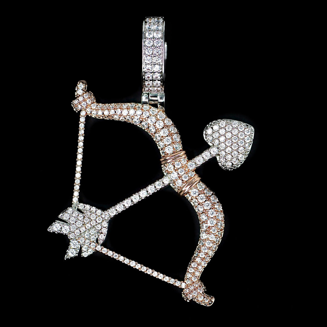 Iced Diamond Bow And Arrow in White & Rose Gold (alternate view) · female-model