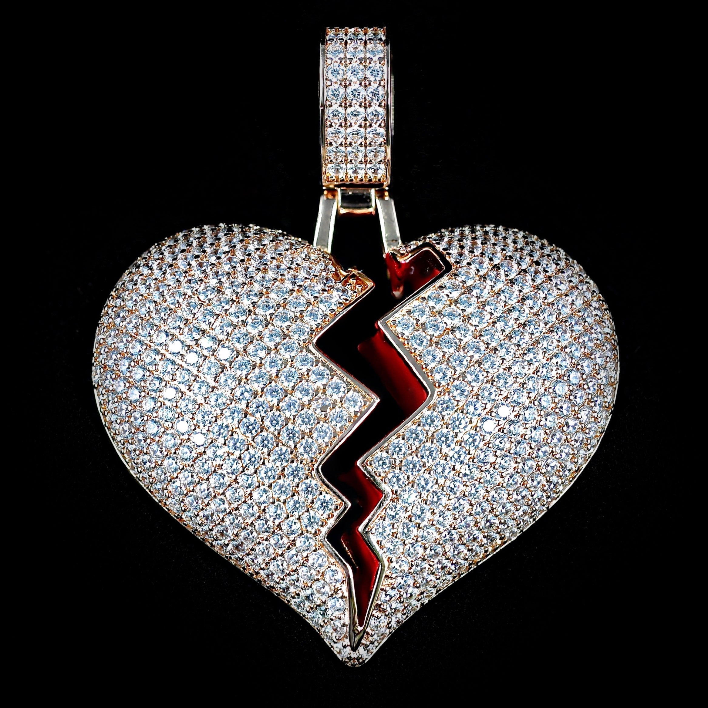 Iced Out Diamond Broken Heart in Rose Gold (view 2 of 4) · female-model