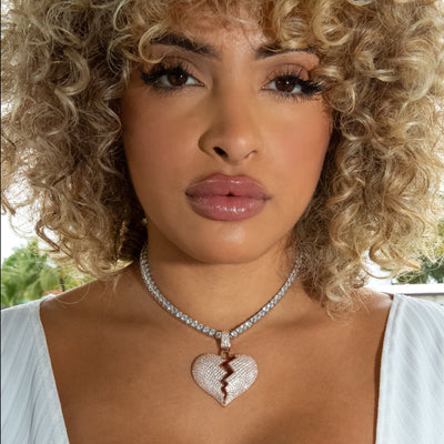 Iced Out Diamond Broken Heart in Rose Gold (view 4 of 4) · female-model