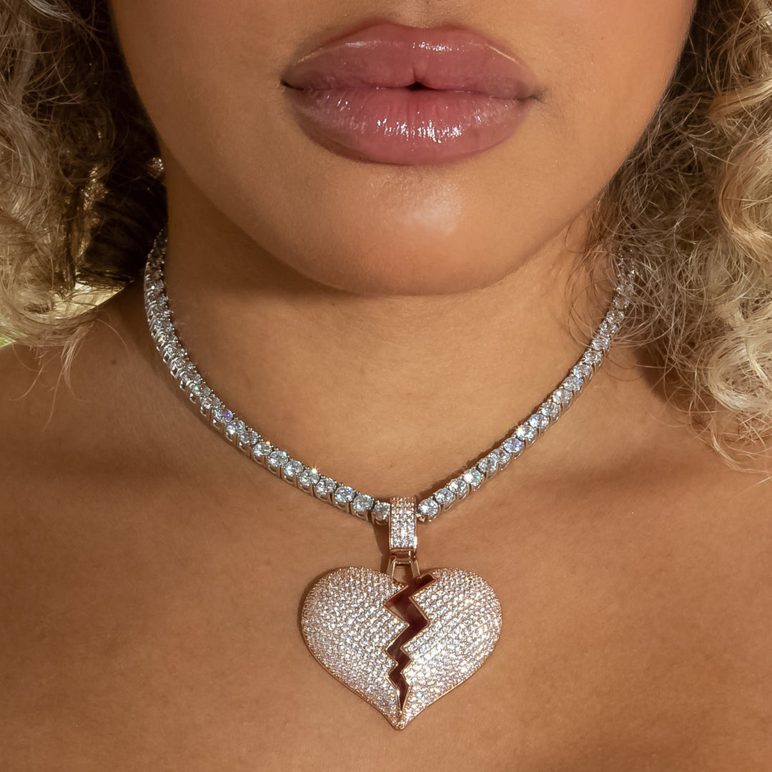 Iced Diamond Broken Heart in Rose Gold | SKRT® · female-model