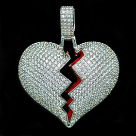 Iced Broken Heart Pendant in White Gold