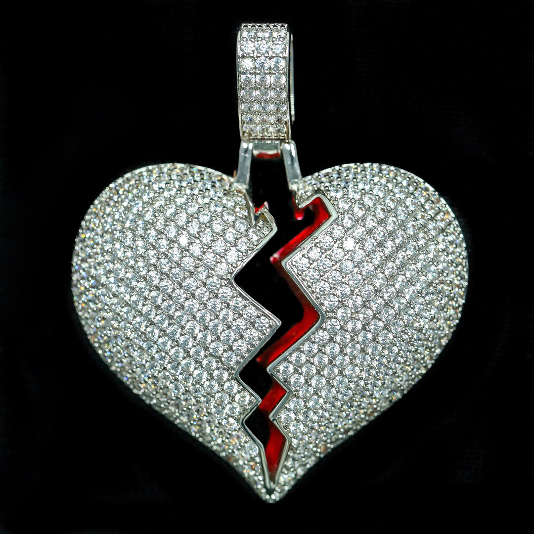 Iced Diamond Broken Heart in White Gold (view 2 of 3) · female-model