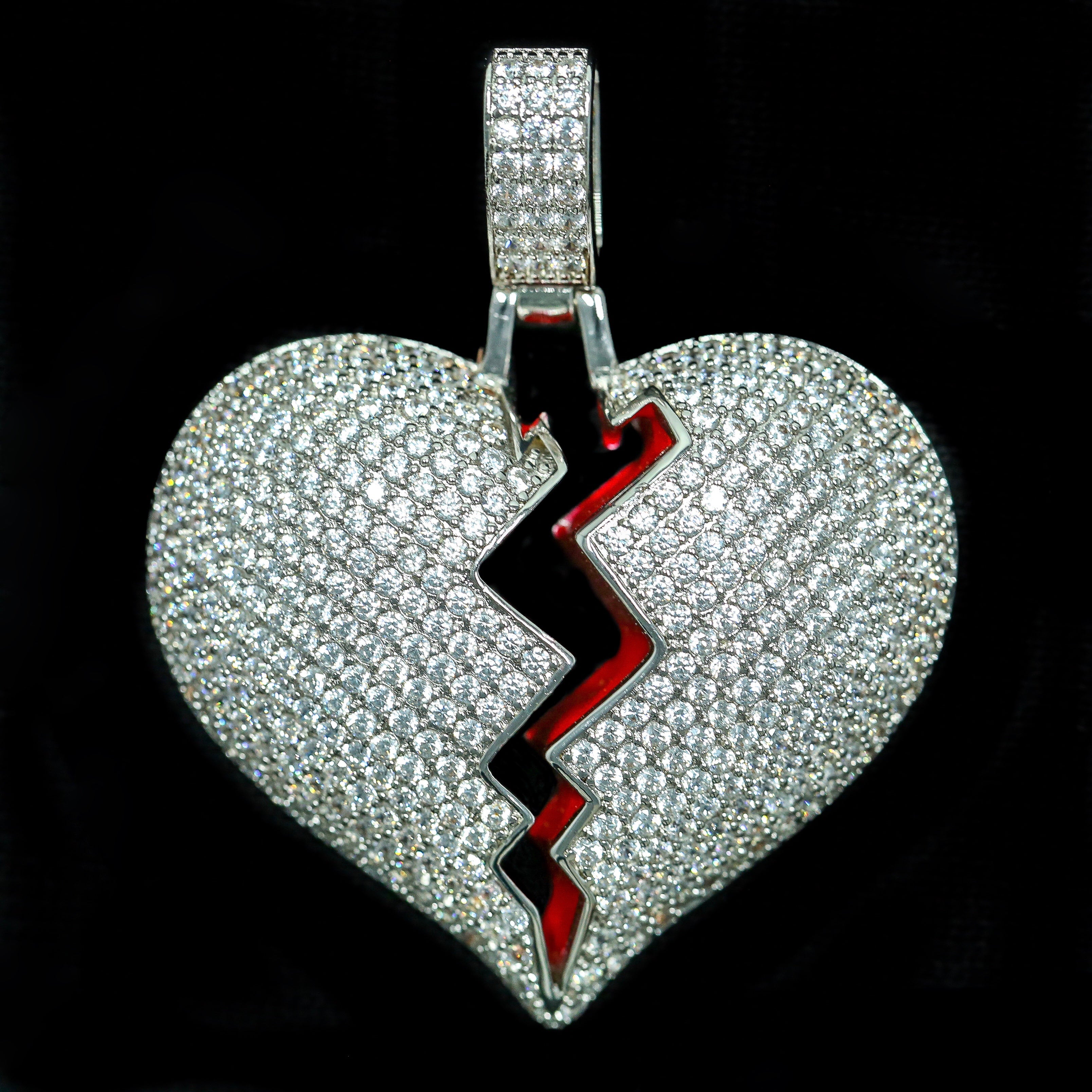 Iced Out Diamond Broken Heart in White Gold (view 2 of 3) · female-model