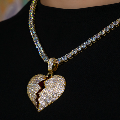 Iced Broken Heart In Yellow Gold (view 4 of 4) · female-model