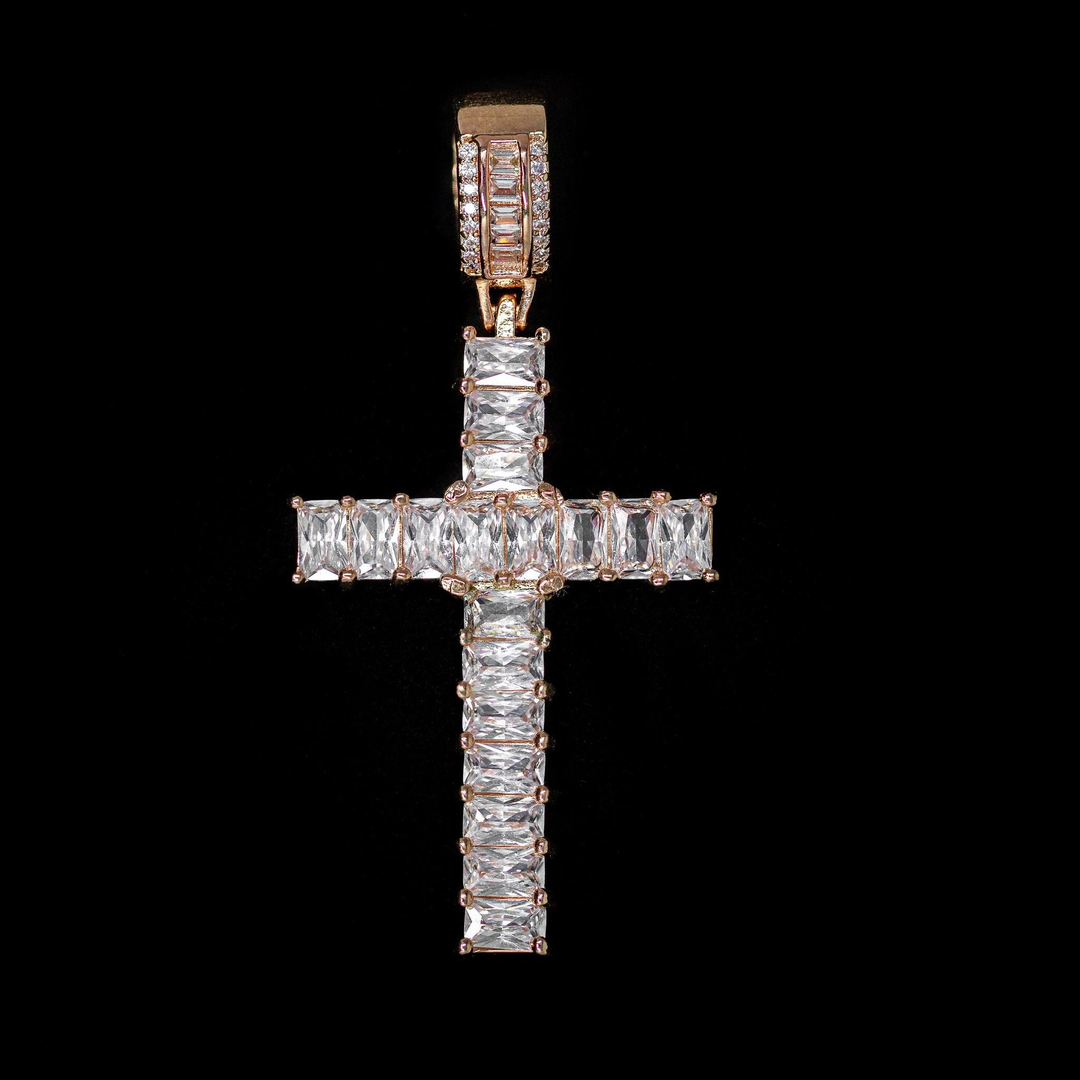 Diamond Emerald Cross in Rose Gold | SKRT® · female-model