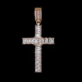 Diamond Emerald Cross Pendant in Rose Gold