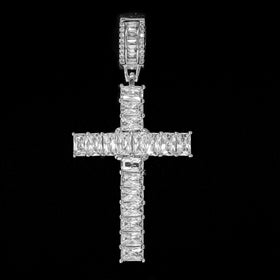 Diamond Emerald Cross Pendant in White Gold