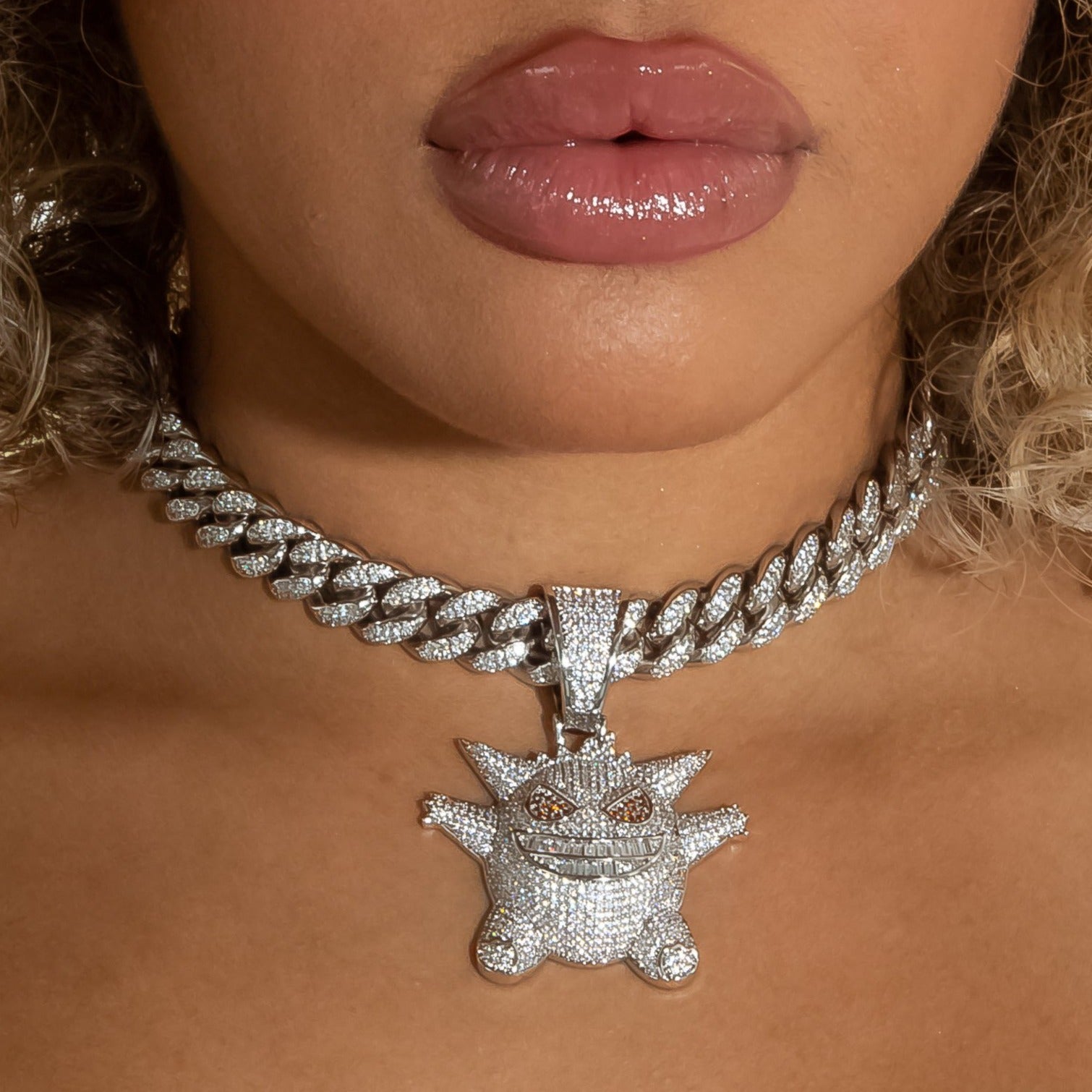 Iced Out Diamond Gengar - White Gold (view 9 of 10) · female-model