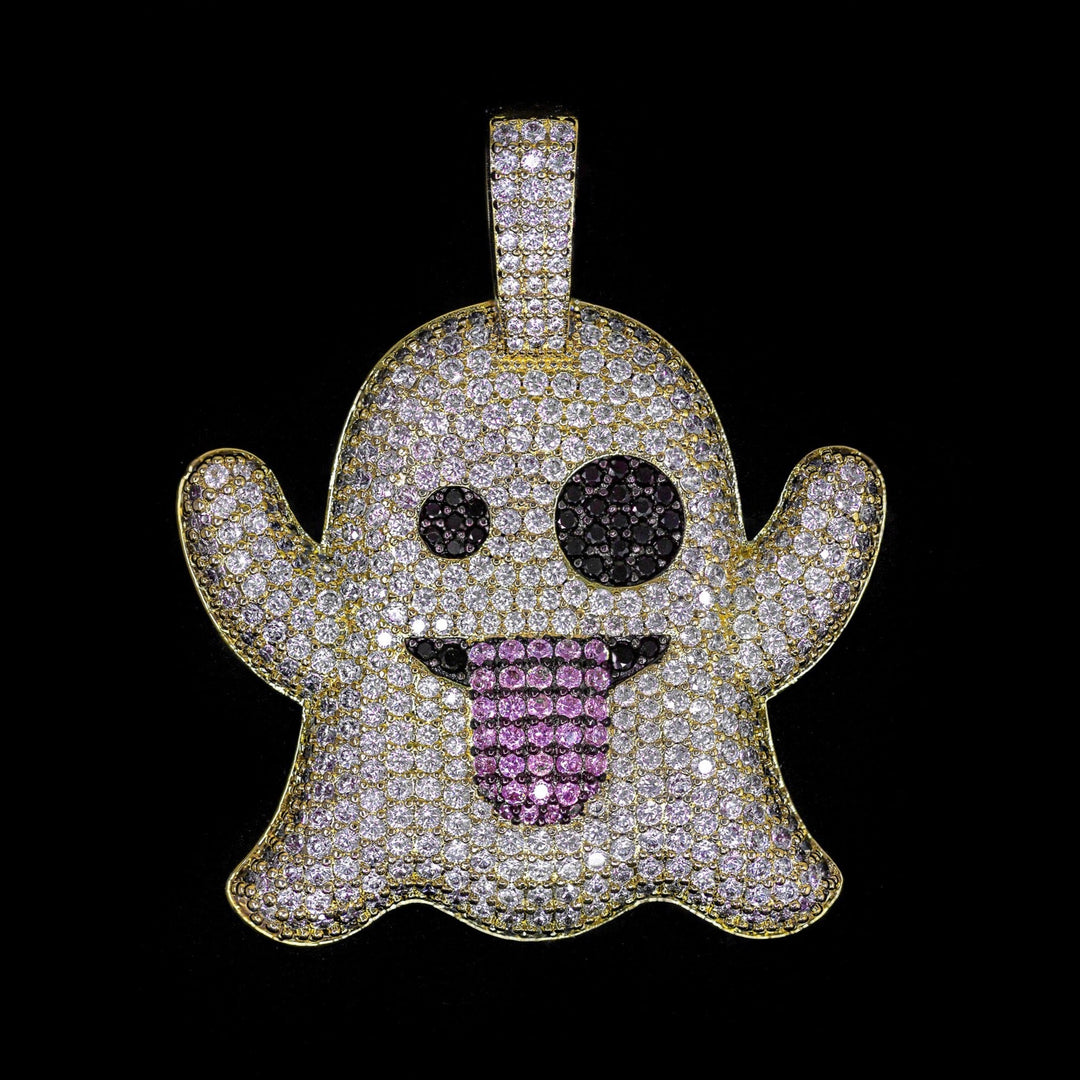 Diamond Ghost Emoji in Yellow Gold | SKRT® · female-model