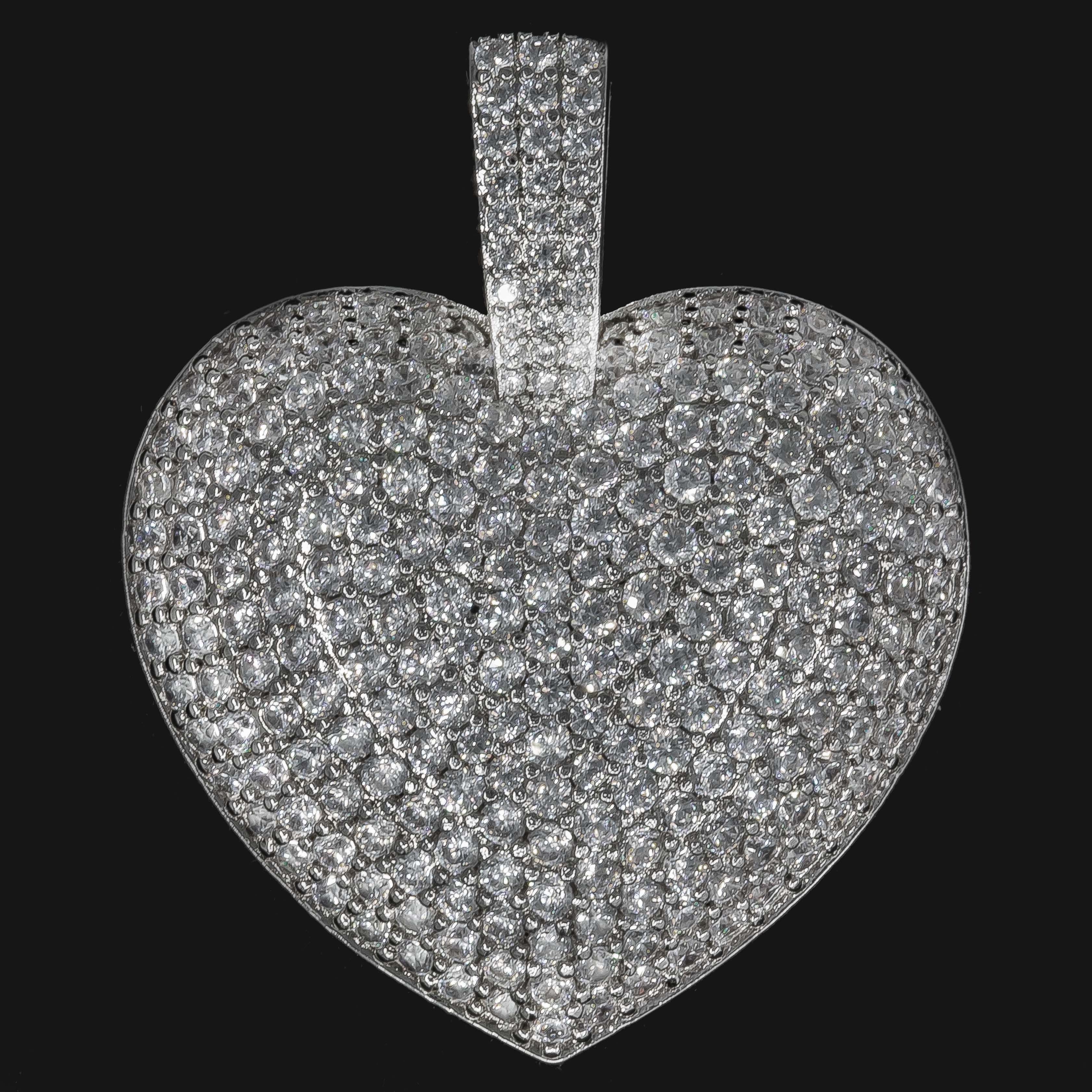 Iced Out Heart in White Gold (alternate view) · female-model