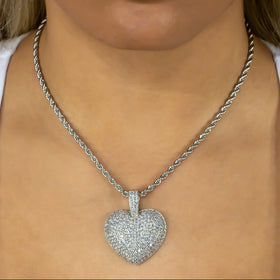 Diamond Heart Pendant in White Gold