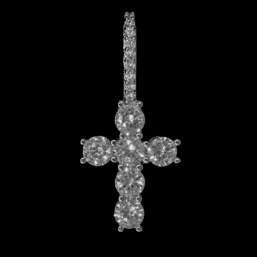 Diamond Mini Cross in 18K White Gold · female-model