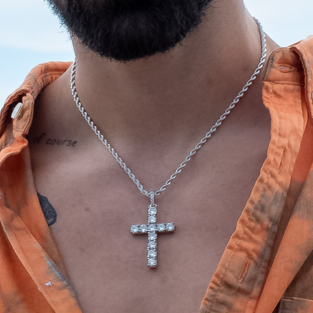 Iced Original Cross in White Gold (view 3 of 3) · female-model