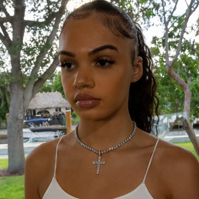Iced Diamond Original Cross in White Gold (view 7 of 11) · female-model