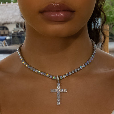 Iced Diamond Original Cross in White Gold (view 8 of 11) · female-model