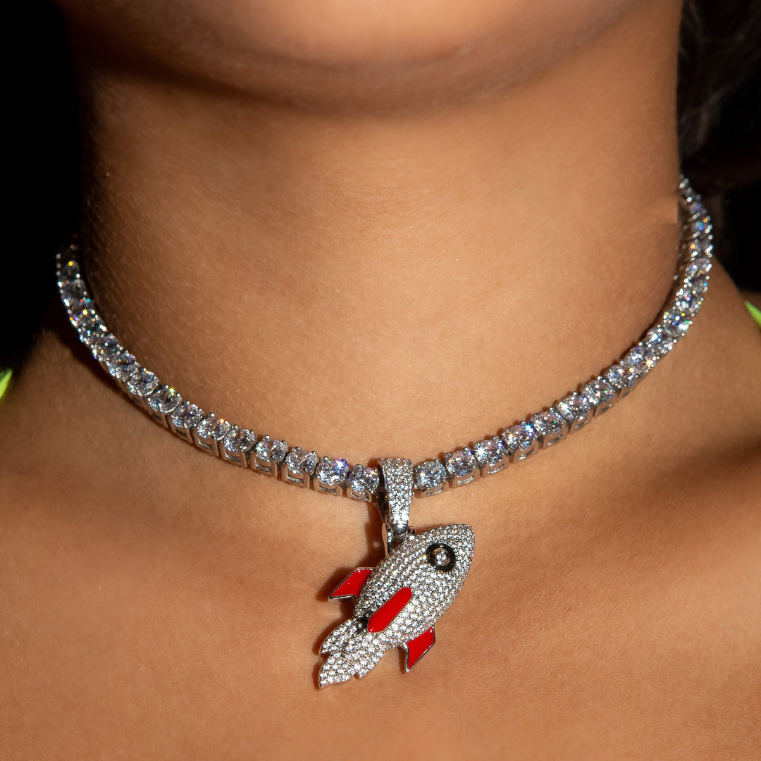 Iced Diamond Rocket in White Gold (view 3 of 4) · female-model