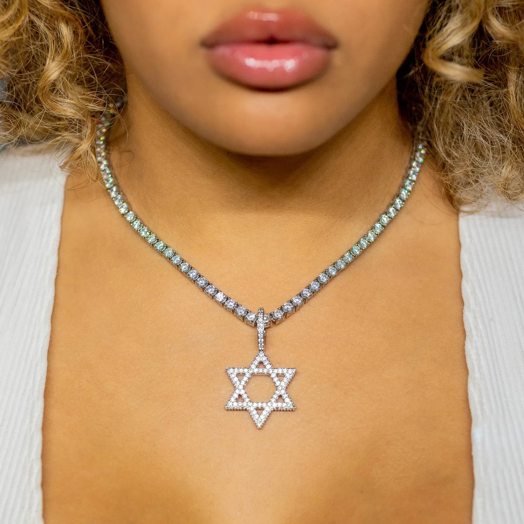 Diamond Star of David in 18K White Gold · female-model