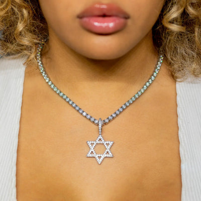Diamond Star of David in 18K White Gold · female-model