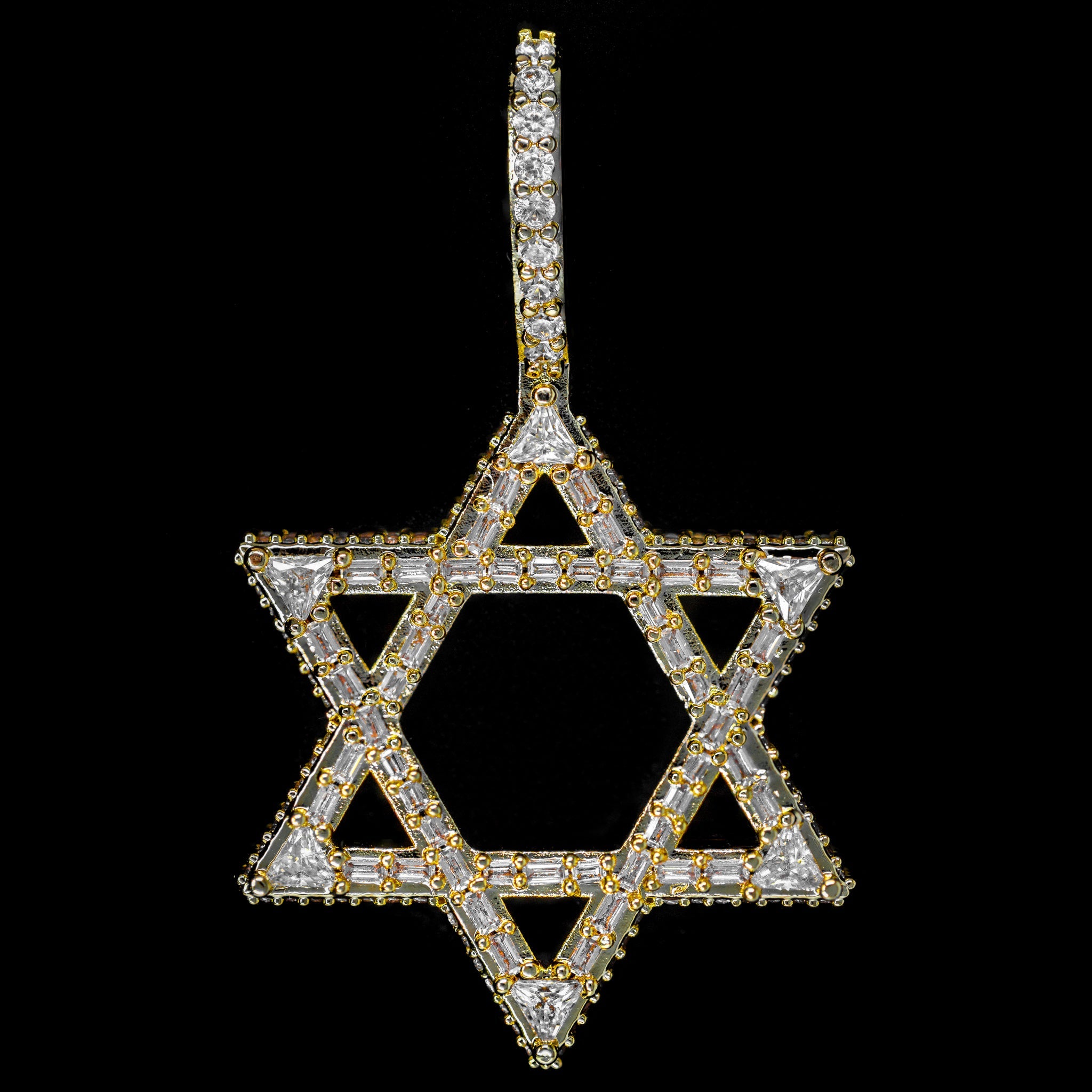 Diamond Star of David in Yellow Gold - Baguette Edition | SKRT® · female-model
