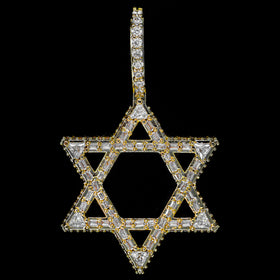 Diamond Star of David in Yellow Gold - Baguette Setting Pendant