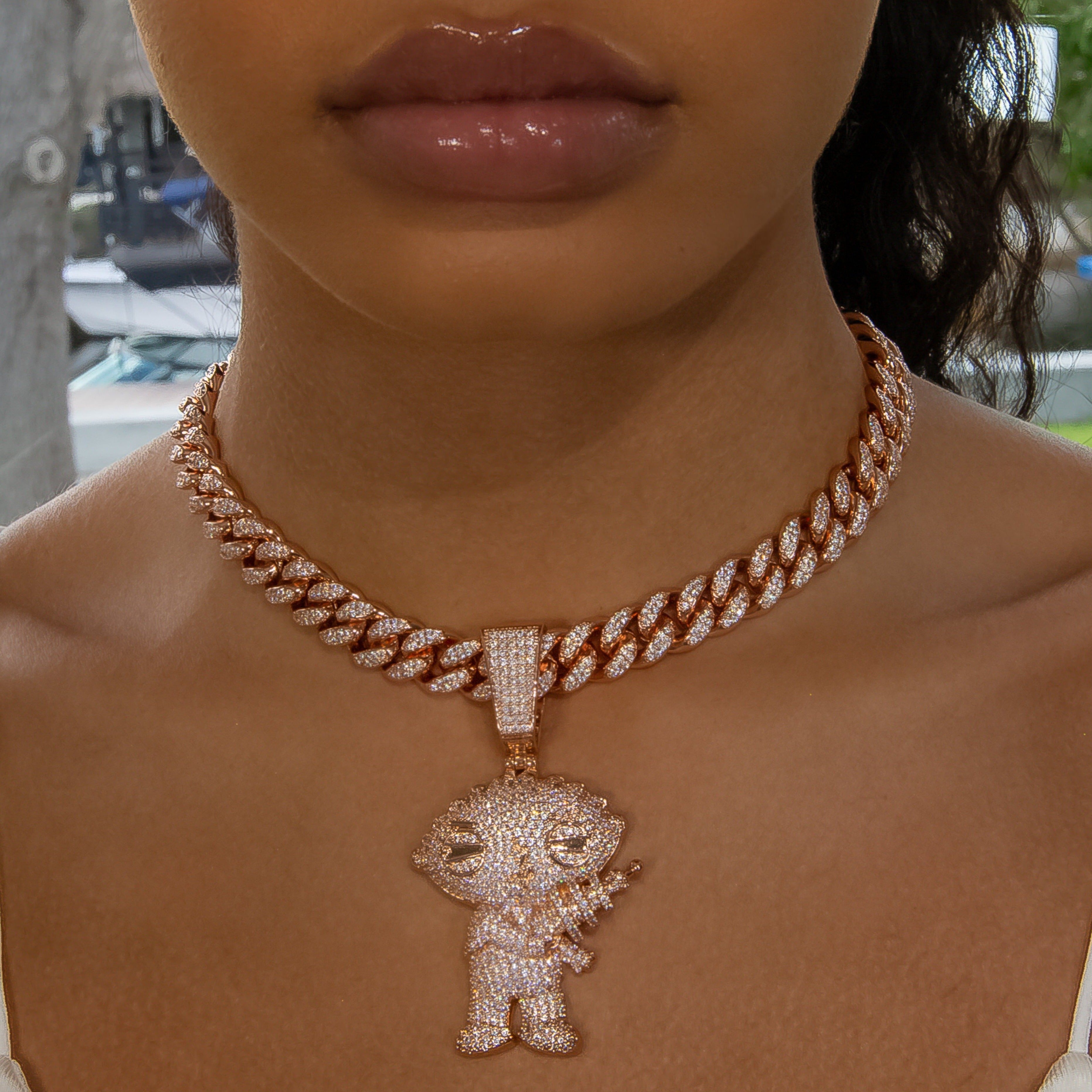 Diamond Stewie Pendant - 18K Rose Gold · female-model