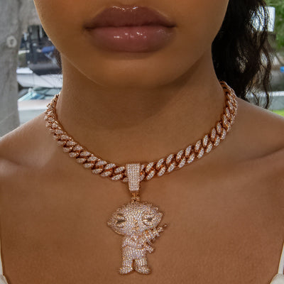 Diamond Stewie Pendant - 18K Rose Gold · female-model