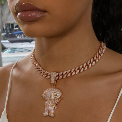 Diamond Stewie Pendant - 18K Rose Gold · female-model
