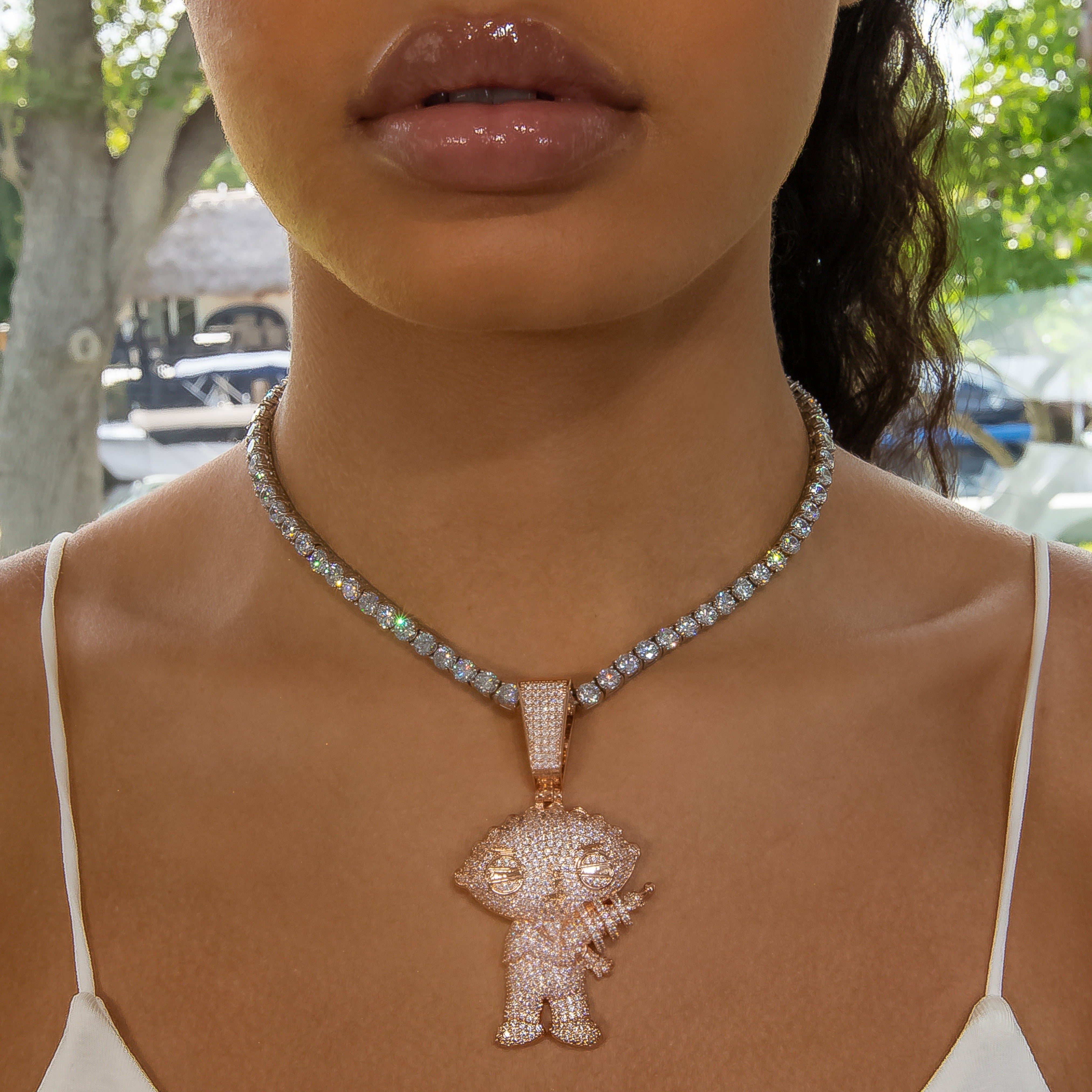 Diamond Stewie Pendant - 18K Rose Gold · female-model