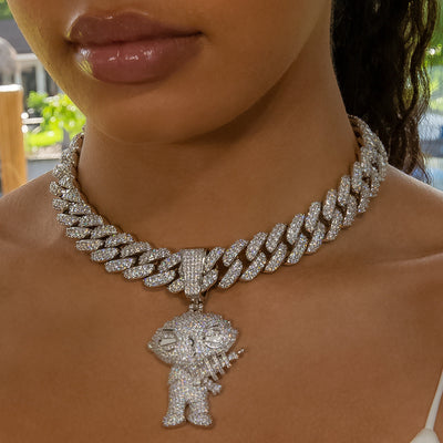 Diamond Stewie Pendant - 18K White Gold · female-model