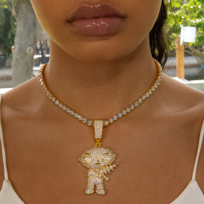 Diamond Stewie Pendant - 18K Yellow Gold · female-model