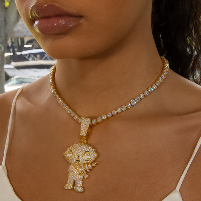 Diamond Stewie Pendant - 18K Yellow Gold · female-model