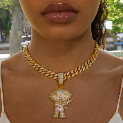 Diamond Stewie Pendant - 18K Yellow Gold · female-model