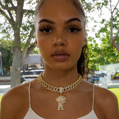 Diamond Stewie Pendant - 18K Yellow Gold · female-model