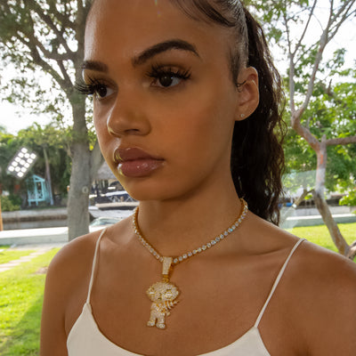 Diamond Stewie Pendant - 18K Yellow Gold · female-model