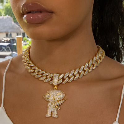 Diamond Stewie Pendant - 18K Yellow Gold · female-model