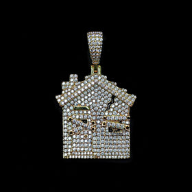 Diamond Trap House Pendant in Yellow Gold