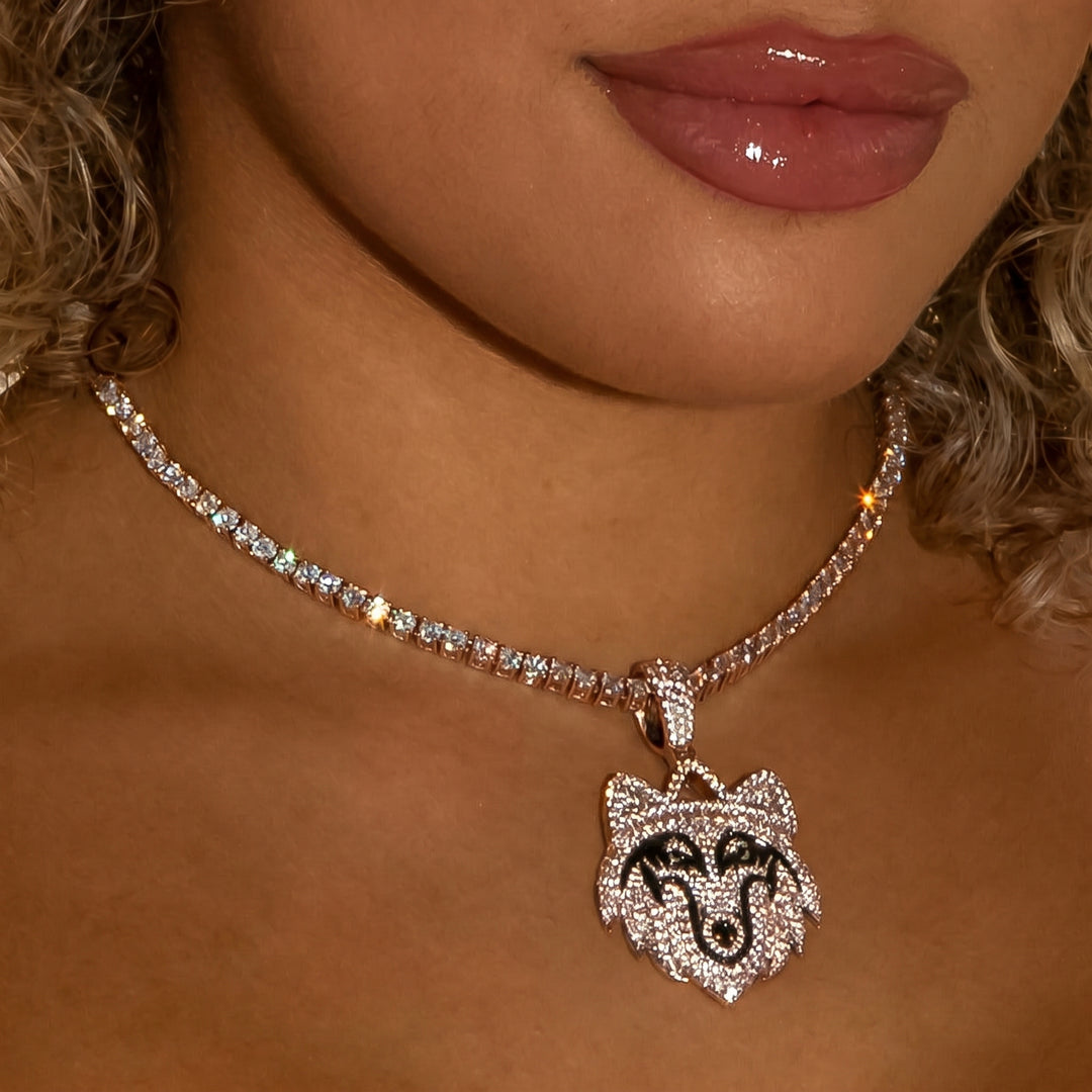 Iced Diamond Wolf in Rose Gold | SKRT® · female-model