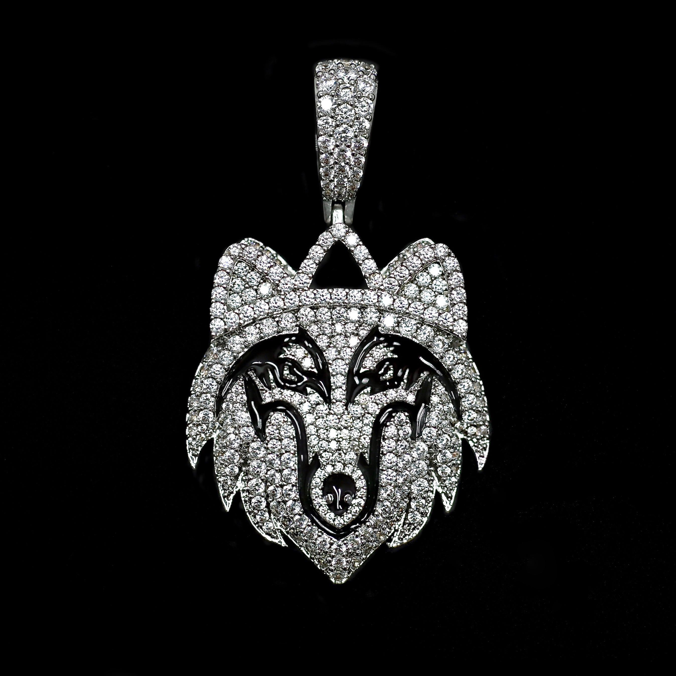Iced Out Diamond Wolf in White Gold (view 4 of 4) · female-model